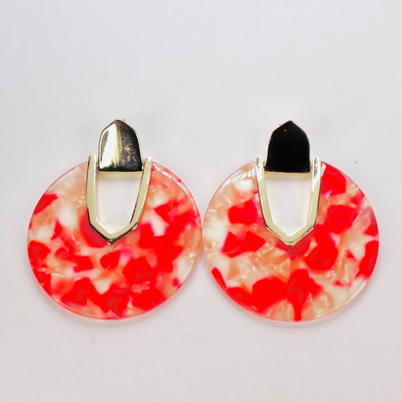 Red Circle Earrings | Marble Earrings | Statement Chunky Earrings - Picture 1 of 1